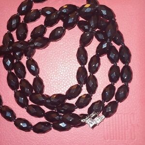 GUMPS BLACK Rare Onyx Necklace 30' Apox Vintage Signed GUMPS 925
